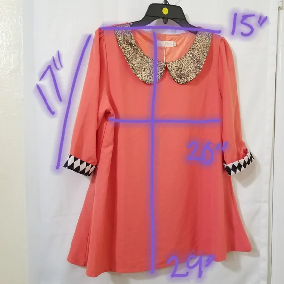 Cute top, Sz L/XL , cuffed sleeve, 3/4 sleeve, flowy, sequin peter pan collar - Picture 7 of 7